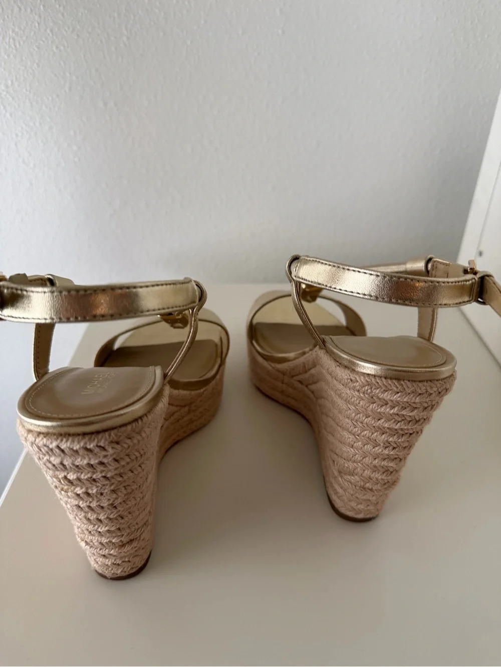 Michael Kors Metallic Gold Espadrille Wedge Sandals